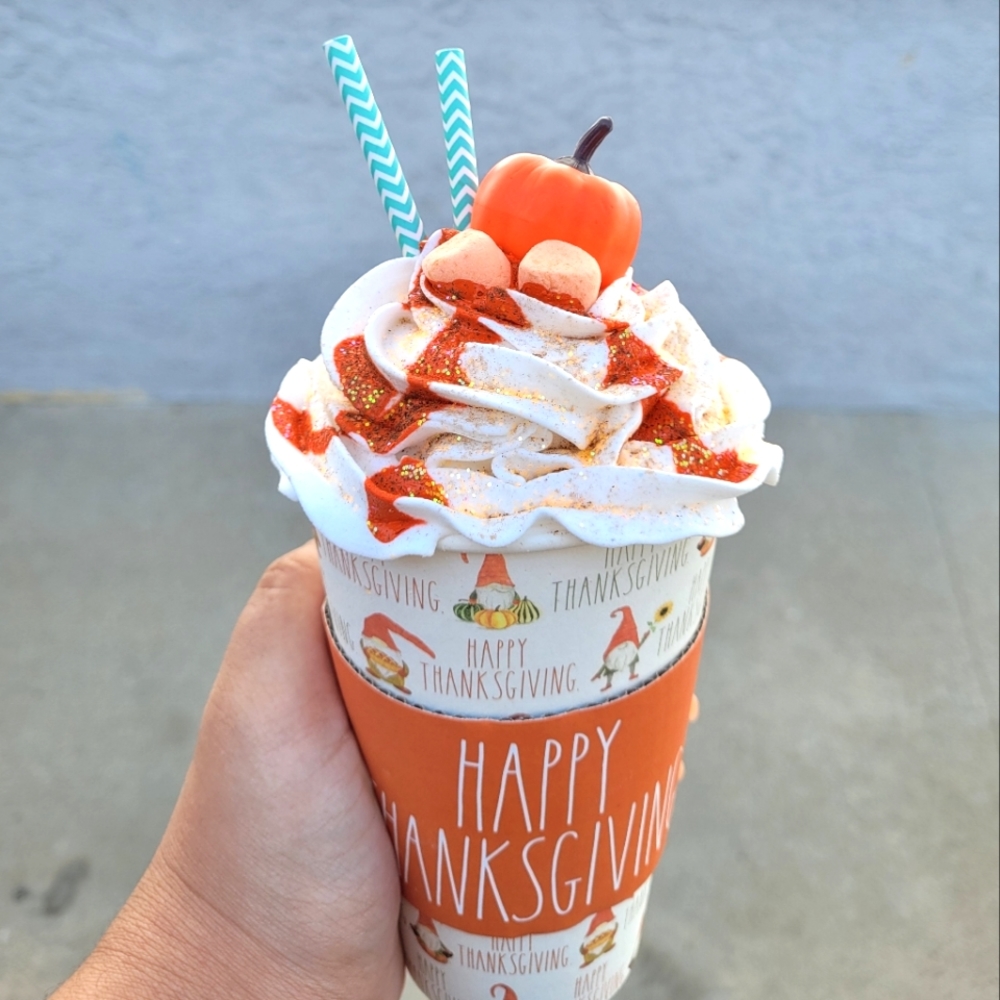 Handmade Rae Dunn Happy Thanksgiving Travel Mug Faux Whip Topper for Tiered Tray